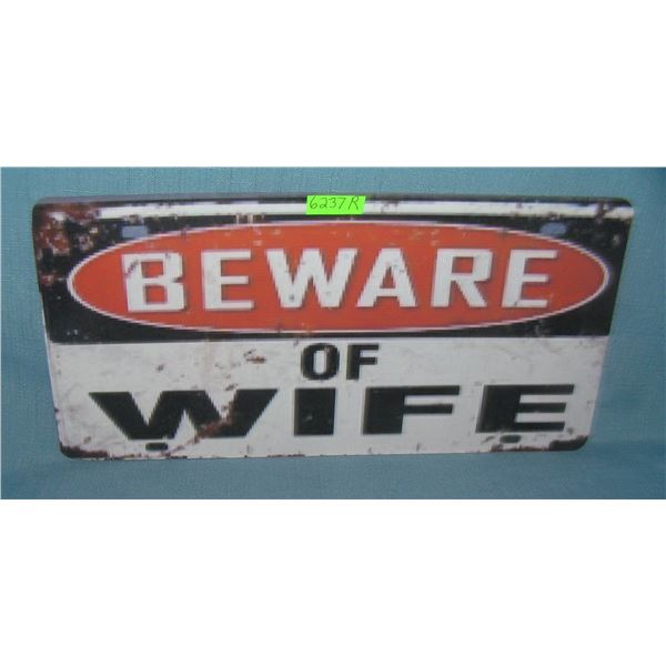 Beware of wife License plate size  retro stylesign