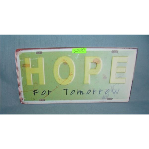Hope for Tomorrow License plate size retro sign