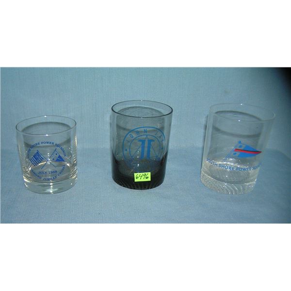 Group of 3 advertising heavy glass glasses