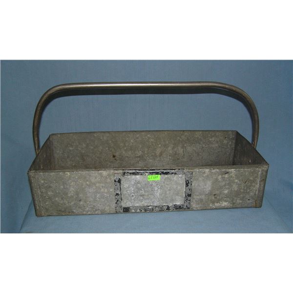 Antique all metal milk bottle carrier or farm house utility carrier