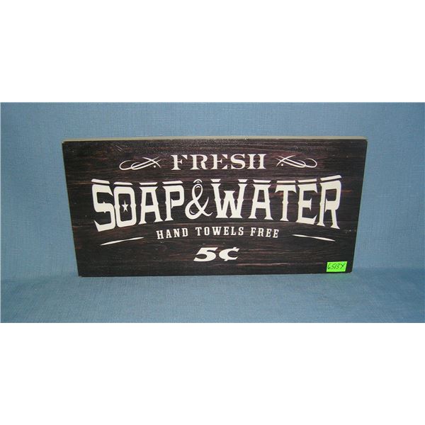 Fresh open water and towels wood sign