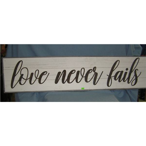 Love never fails large wood display sign