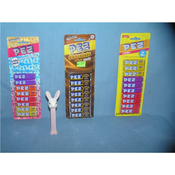 Group of vintage PEZ candies and rabbit PEZ candy container