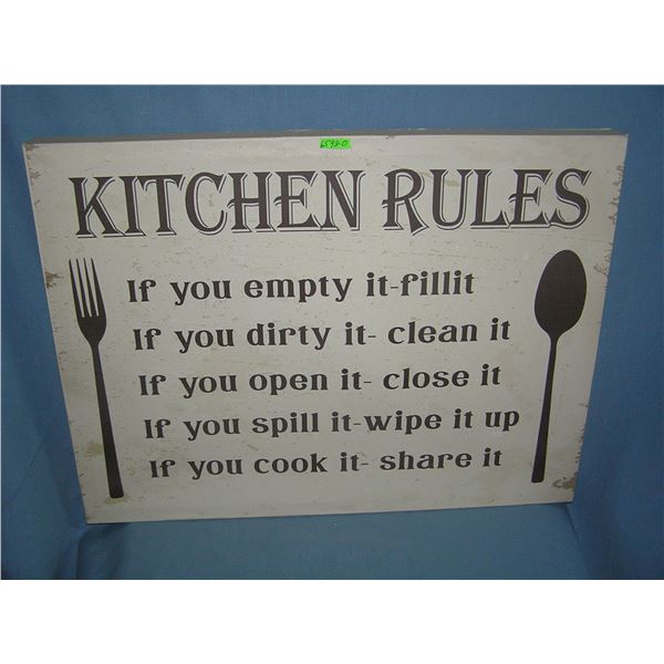 Kitchen rules canvas framed advertising sign
