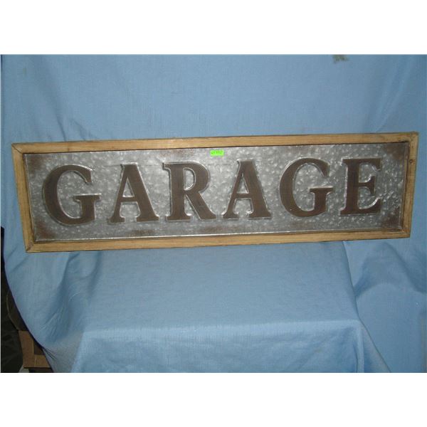 Large GARAGE metal wood framed sign