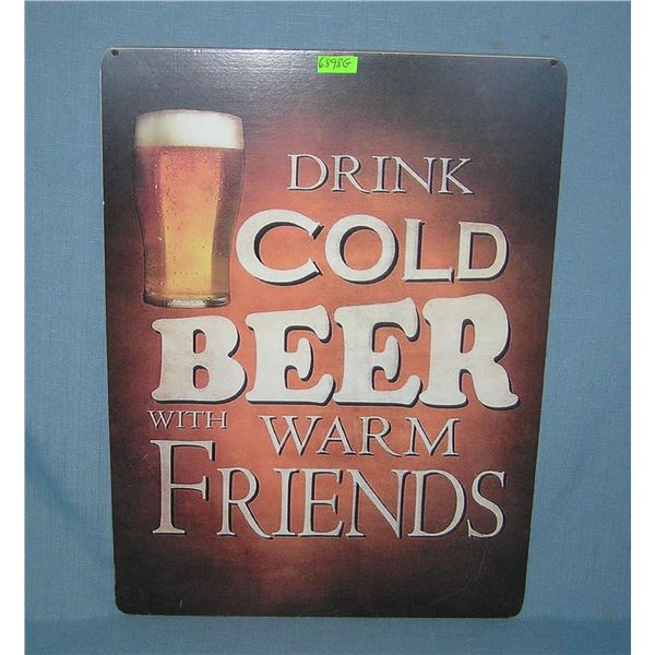 Drink cold beer with warm friends retro style advertising sign