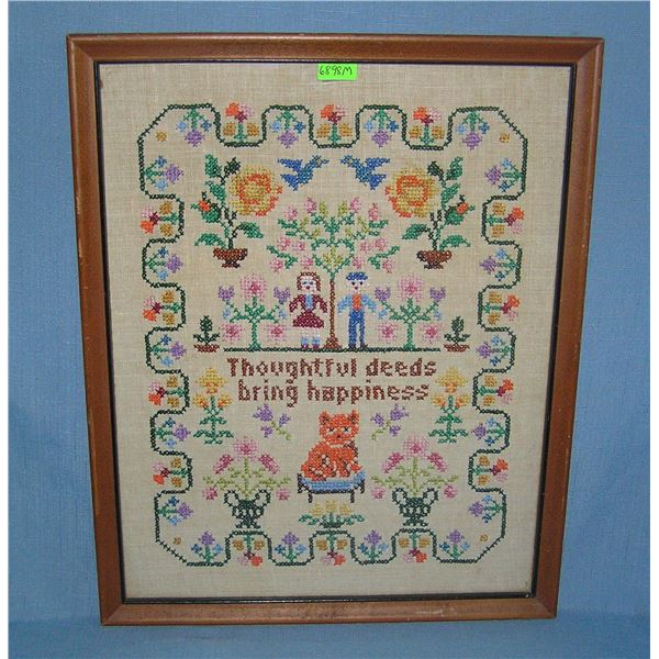 Thoughtful deeds bring happiness handmade American sampler