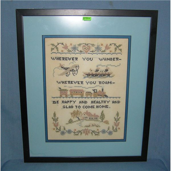 Where ever you wonder where ever you roam handmade American sampler