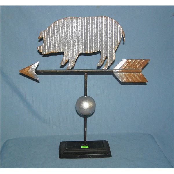 Pig directional weather vane on stand metal sign