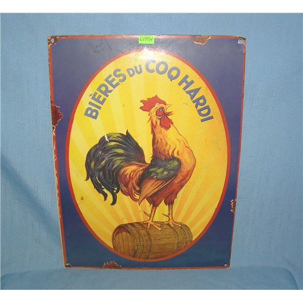 Rooster on barrel all metal advertising sign