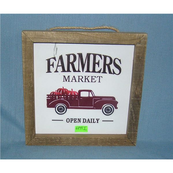 Farmer's Market open daily metal and wood display sign