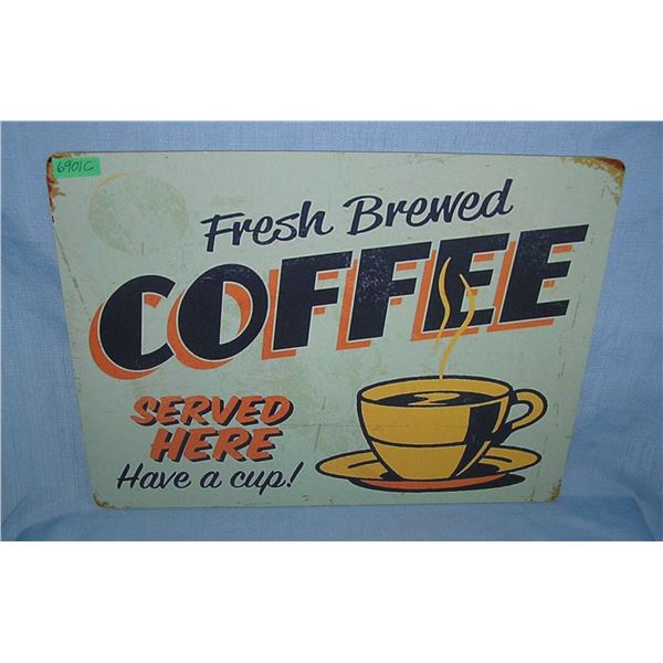 Fresh Brewed Coffee Served Here  retro style advertising sign