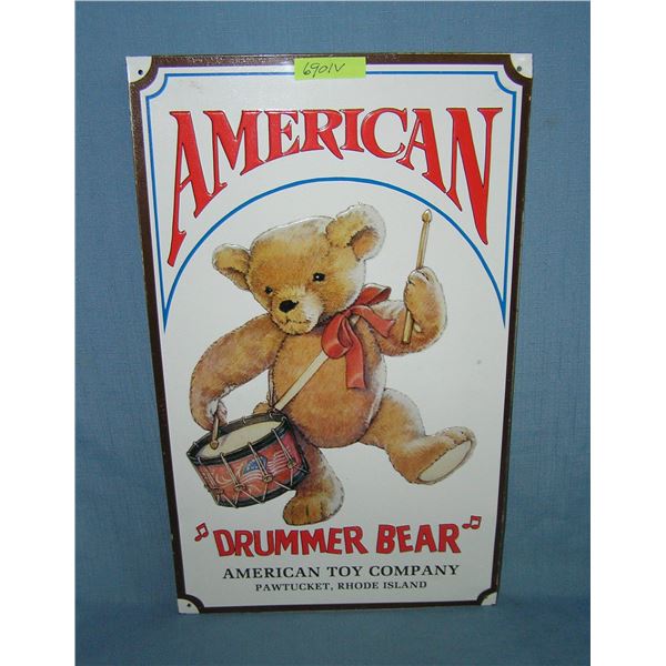 American Drummer bear teddy bear by the American Toy Company tin advertising sign