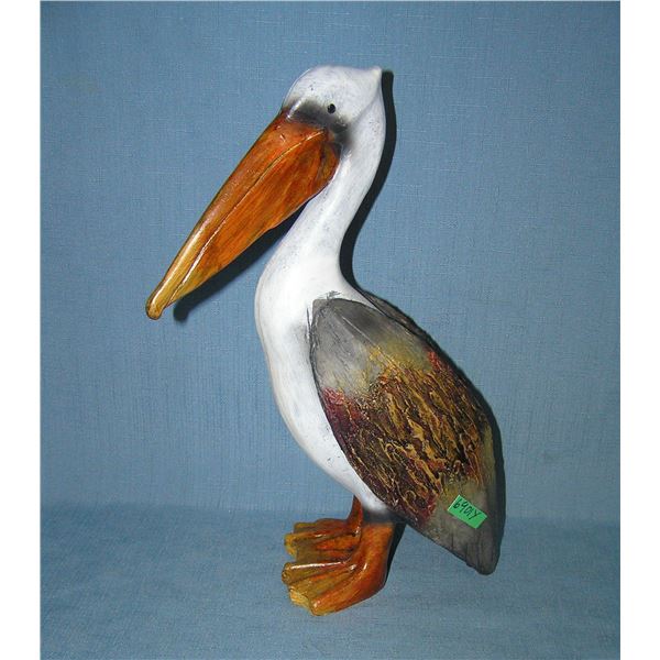 Hand painted carved wood Pelican 12.5" tall