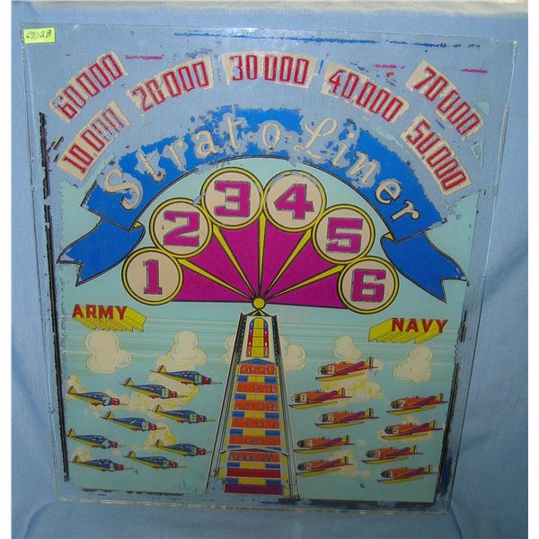 Strat-O-Liner pinball machine reverse painted glass front display