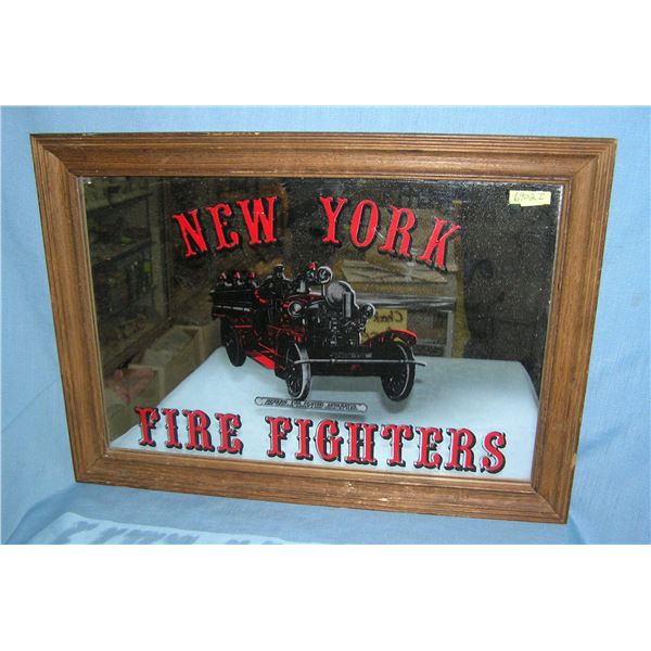 NY Fire fighers mirrored advertising framed display sign