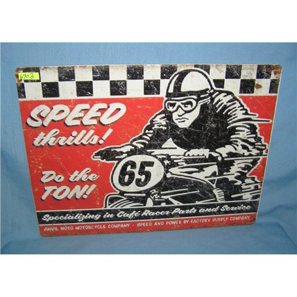 speed thrills motorcycle supply company  retro style advertising sign