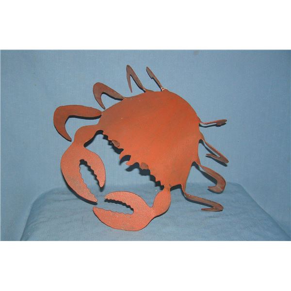 1950's all metal artist hand cut sculpture metal painted crab