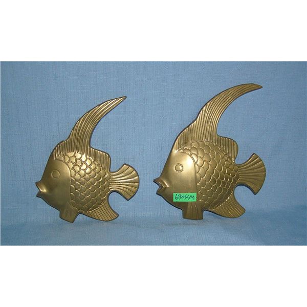 Pair of solid brass fish wall decorations Circa 1950's