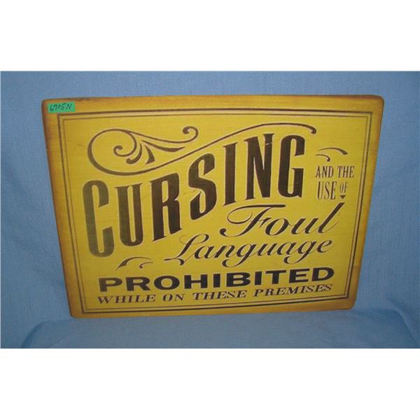 Cursing and Foul Language Prohibited  retro style advertising sign
