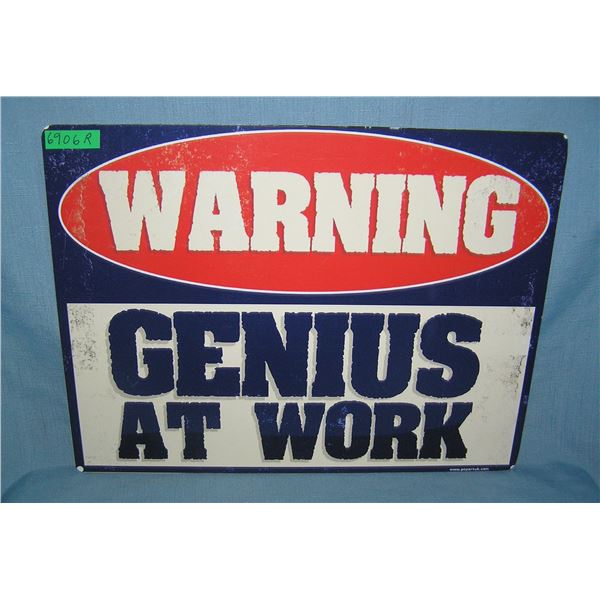 Warning: Genius at Work  retro style advertising sign