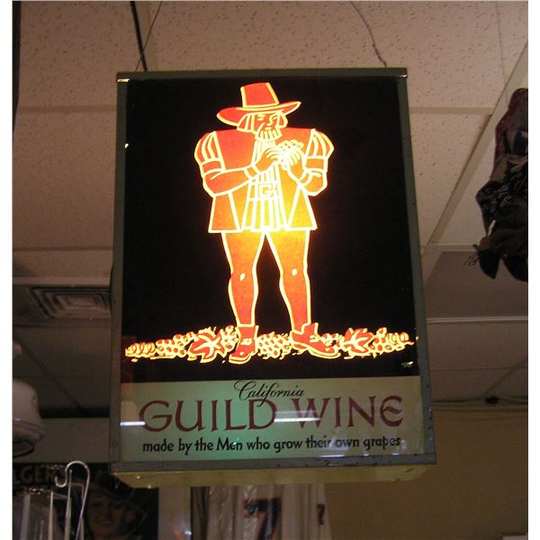 A great early California Guild wine illuminated box advertising sign made by the men who grow there 