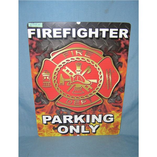 Firefighter Parking Only retro style advertising sign