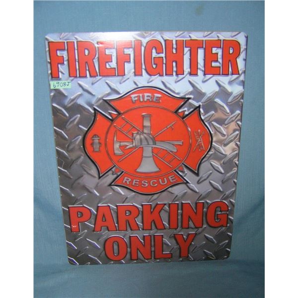Firefighter Parking Only retro style advertising sign