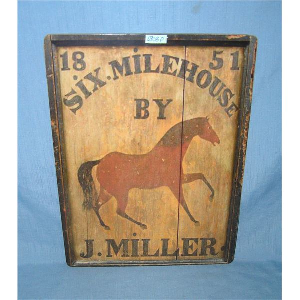 Six mile horse by J. Miller retro style advertising sign
