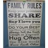 Image 1 : Family Rules decorative wall sign on canvas
