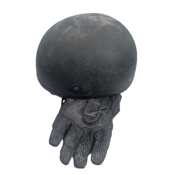Beanie Motorcycle Helmet and Icon Pursuit Classic black leather motorcycle riding gloves