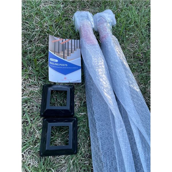CVier black aluminum railing posts for deck or stair systems, packaged with matching base covers