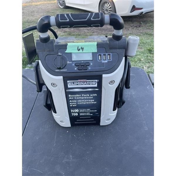 MotoMaster Eliminator Booster Pack and Air Compressor with a 1400 peak amp capacity.