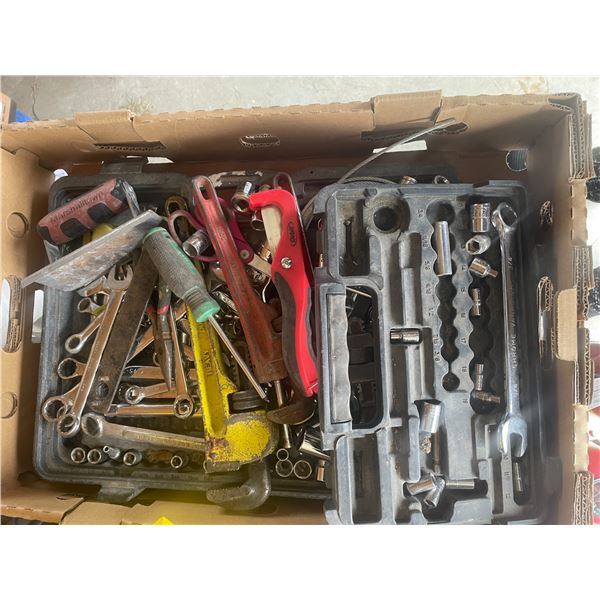 Box of wrench sets and socket kits