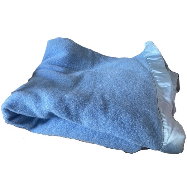Vintage  Blue Kenwood Ramcrest Pure Virgin Wool Blanket,  WOOL, 67" x 80"