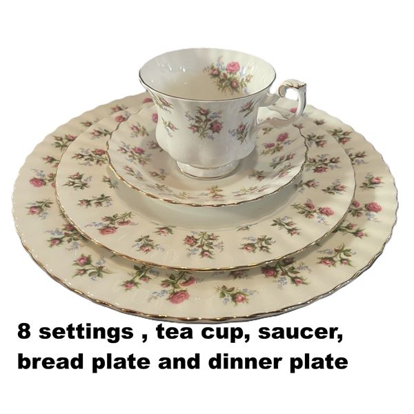 Royal Albert Winsome Dishes 8 each of place settings , tea cup, saucer, bread plate, dinner plate