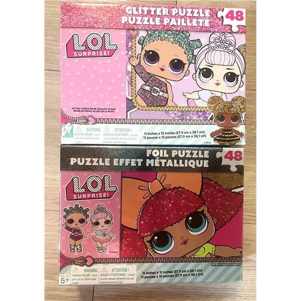TWO Puzzles, L.O.L. Surprise! 48-piece puzzles in foil and glitter styles