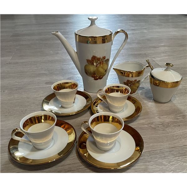 Leni Parbus Bavaria porcelain coffee set featuring fruit motifs and 24K gold trim , MADE IN GERMANY