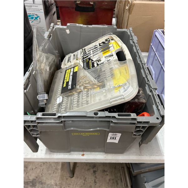 Tote w/Drill Bit Kit, Sockets, Air Nailer, Tools