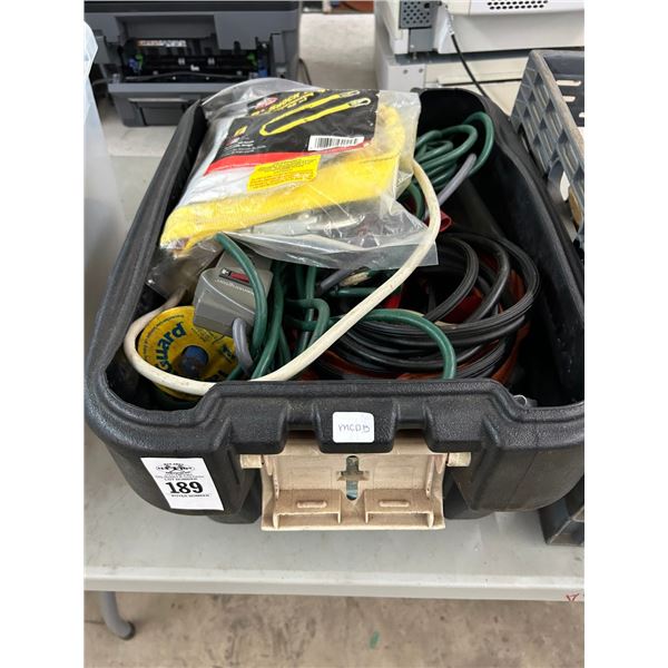 Bin w/Ext. Cords, Jumper Cables, Lanyards, Splitters