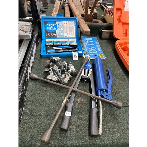 Pop Rivet Tool Kit, Tool Aid Riviter, Star Wrench, Grease Gun, Casters