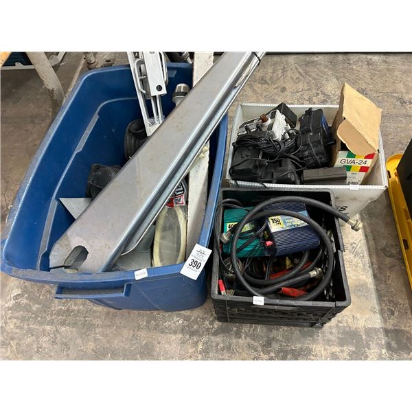 Tubs 3 w/Automotive Amps, Hose, Auto Parts