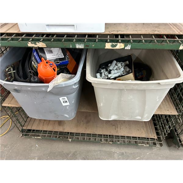Plastic Bins w/Tool Belt, Hardware, Tools