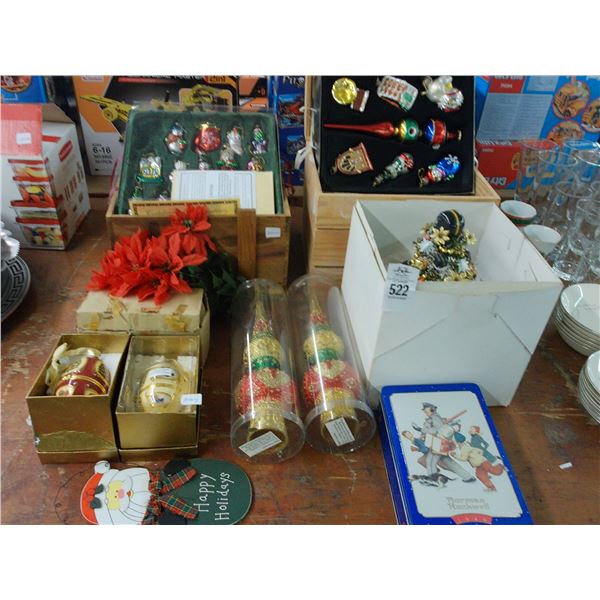 Christmas Décor, Ornaments Peconie w/COA's, Rockwell Tin