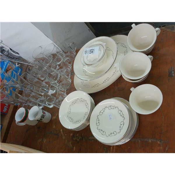 Silver Rimmed China, Etched Glassware