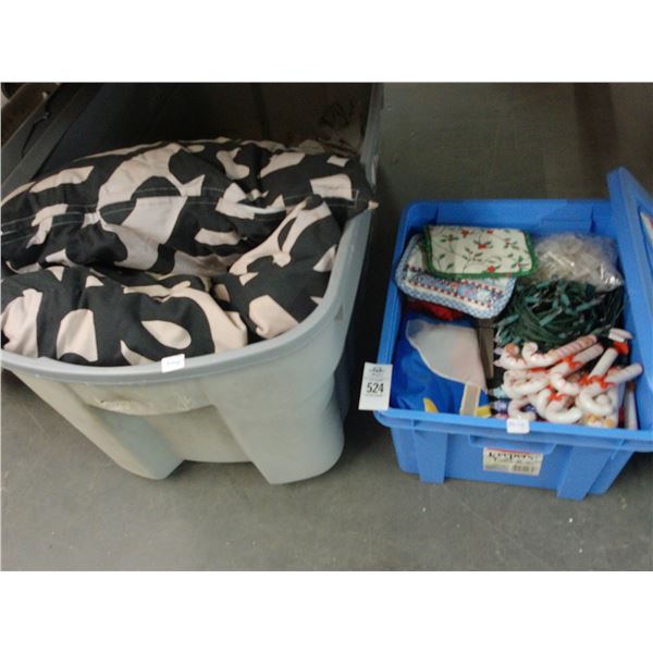 Lidded Totes w/Linens, Holiday Décor