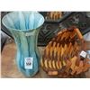 Image 1 : Art Glass Vase, Wooden Basket
