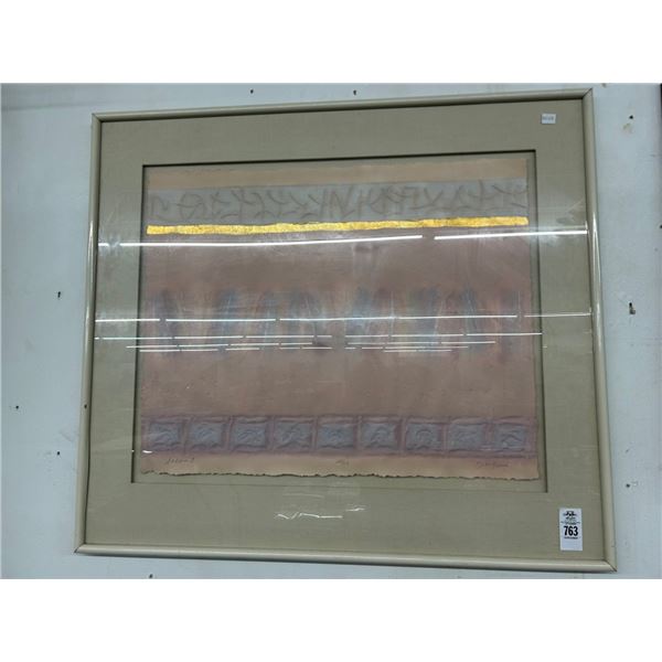 Framed Abstrract Wall Art on Paper Artist Signed Approx.  40"  X  40"