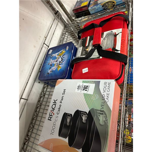 Cake Pan Set, Glass Carousel Dish w/Carry Bag, Rays Lunch Box