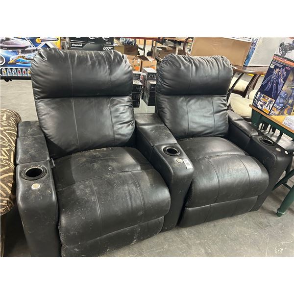 Black Leather Reclining Theater Chairs - Set of 2